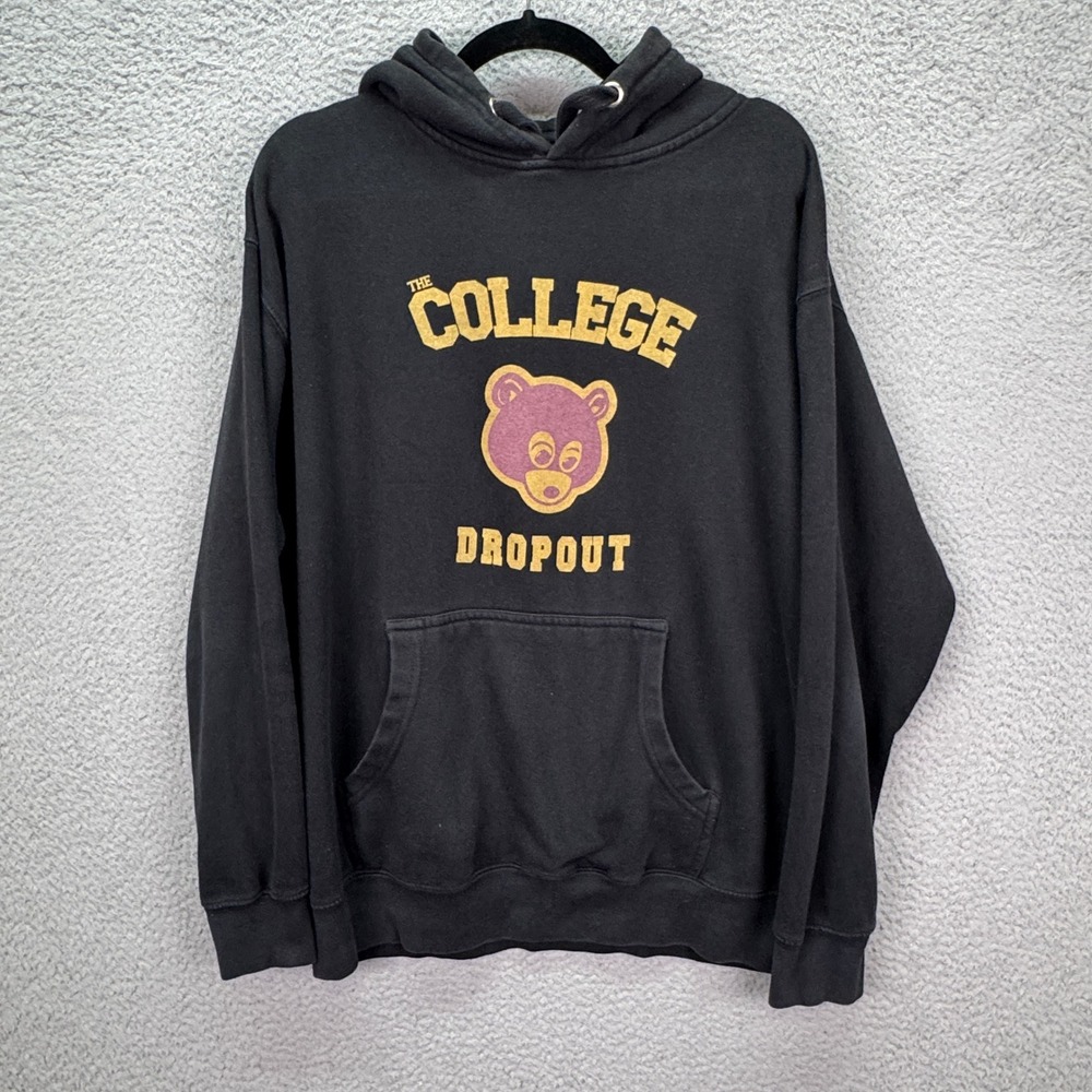 Kanye West Hoodie Mens Large Black The College Dropout Bear Graphic Sweatshirt